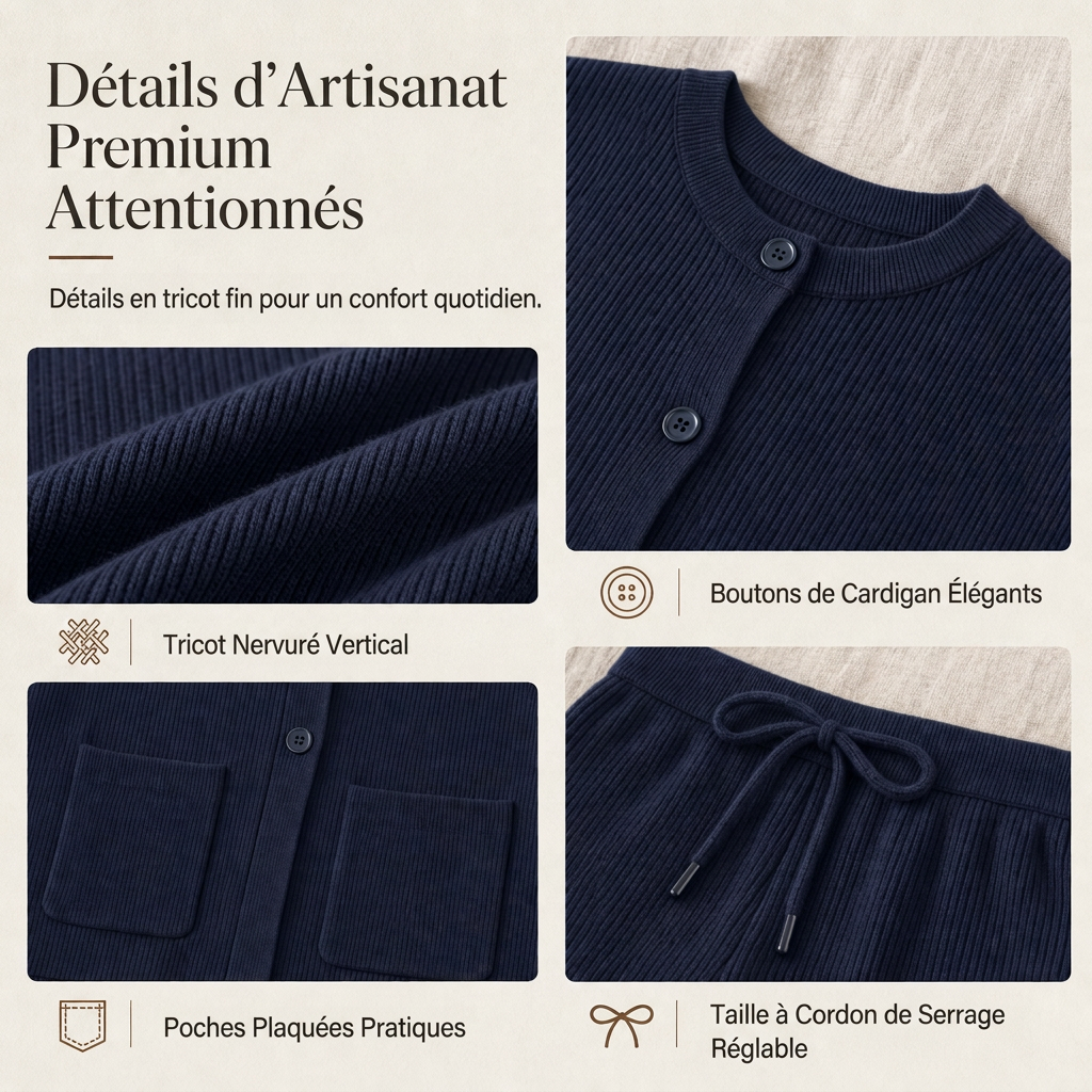 Ensemble décontracté pour femme composé d'un cardigan en maille et d'un pantalon large