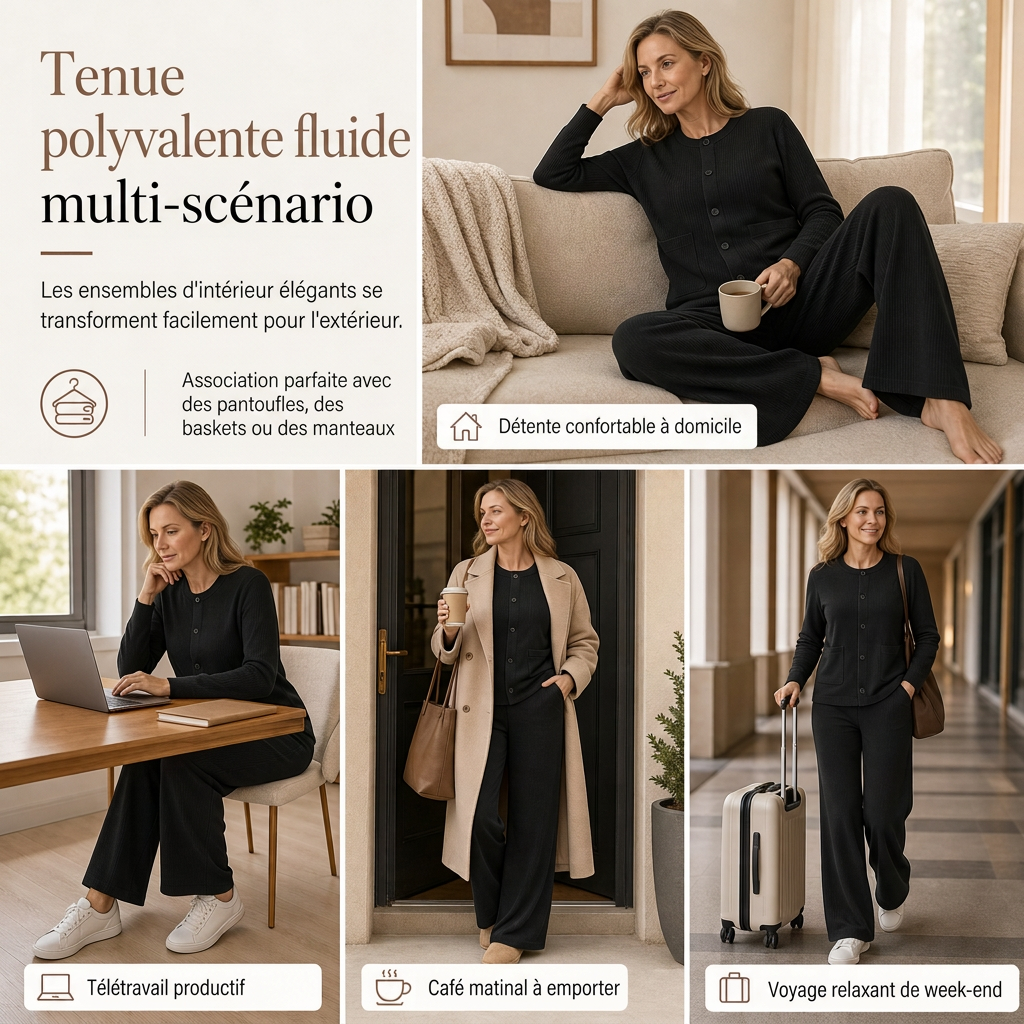 Ensemble décontracté pour femme composé d'un cardigan en maille et d'un pantalon large