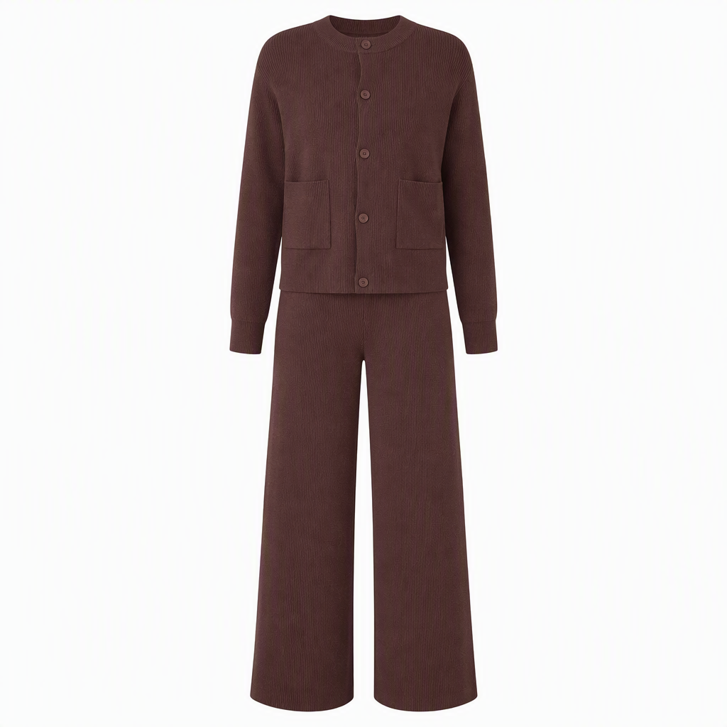 Ensemble décontracté pour femme composé d'un cardigan en maille et d'un pantalon large