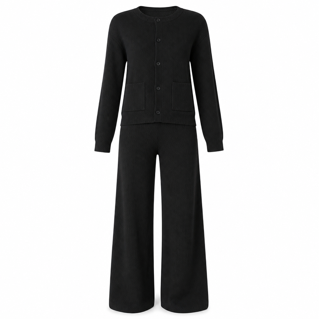 Ensemble décontracté pour femme composé d'un cardigan en maille et d'un pantalon large