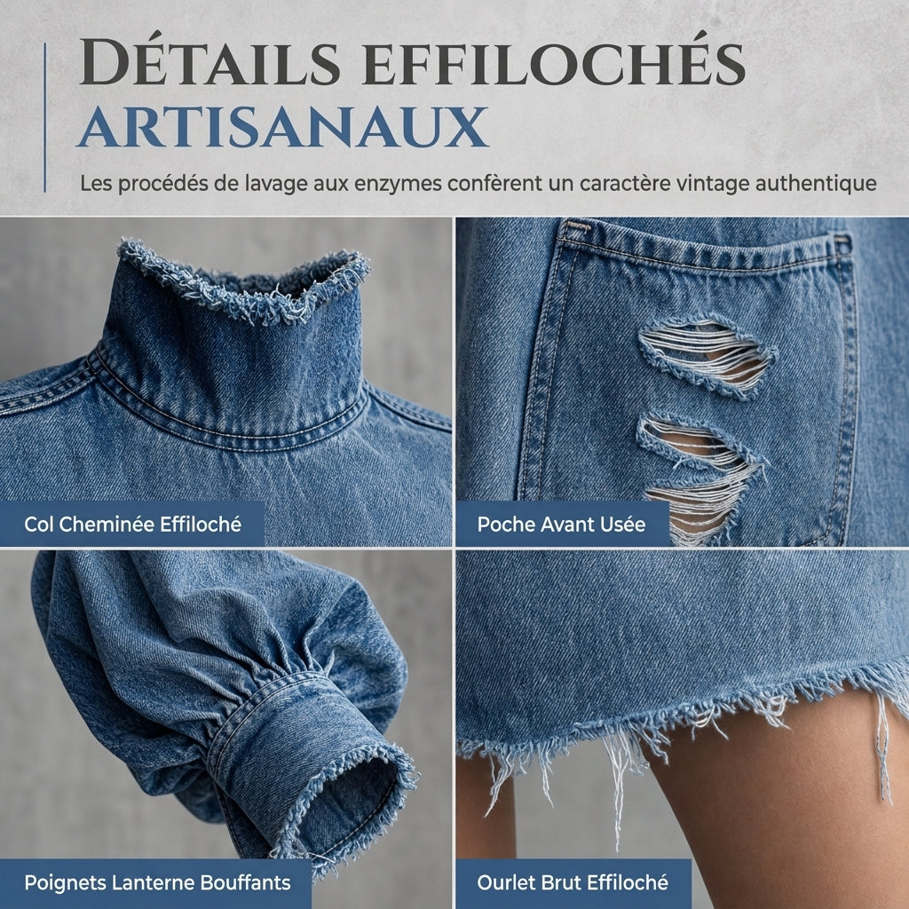 Robe mini en jean oversize à col montant pour femme
