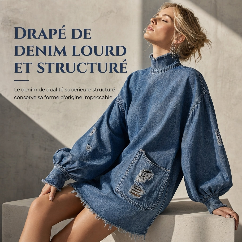 Robe mini en jean oversize à col montant pour femme