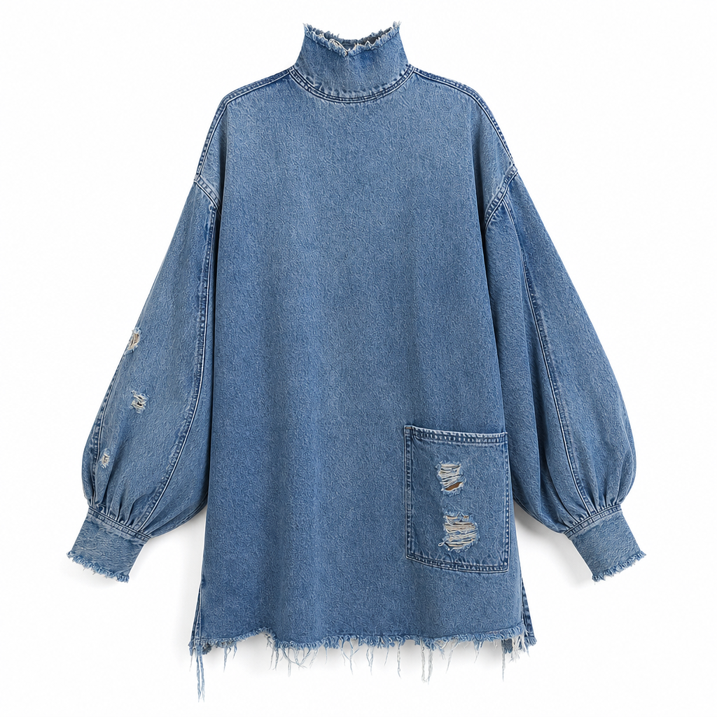Robe mini en jean oversize à col montant pour femme