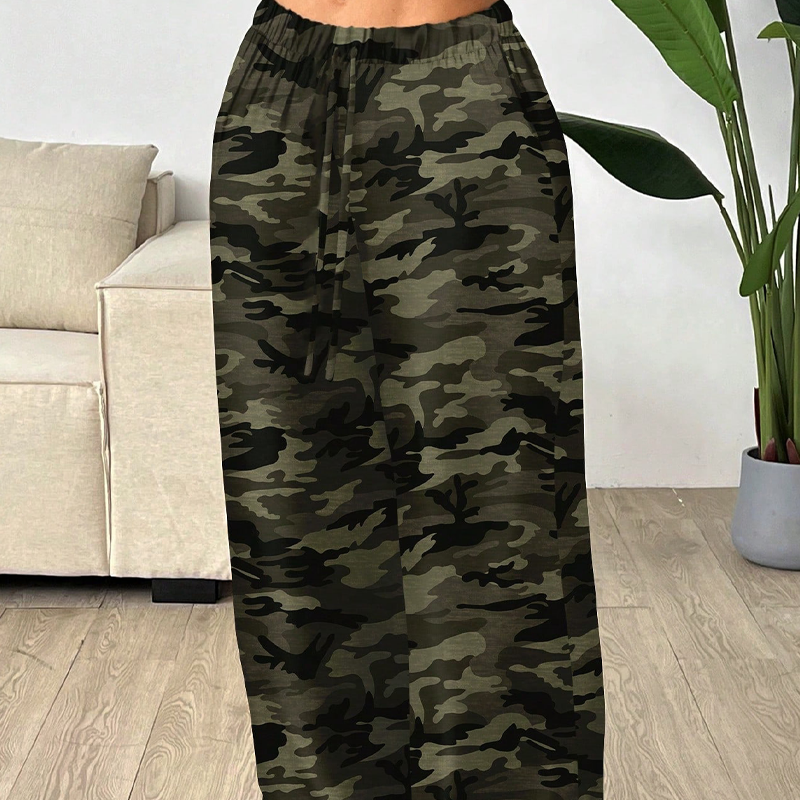Pantalon camouflage baggy pour femme avec taille à cordon