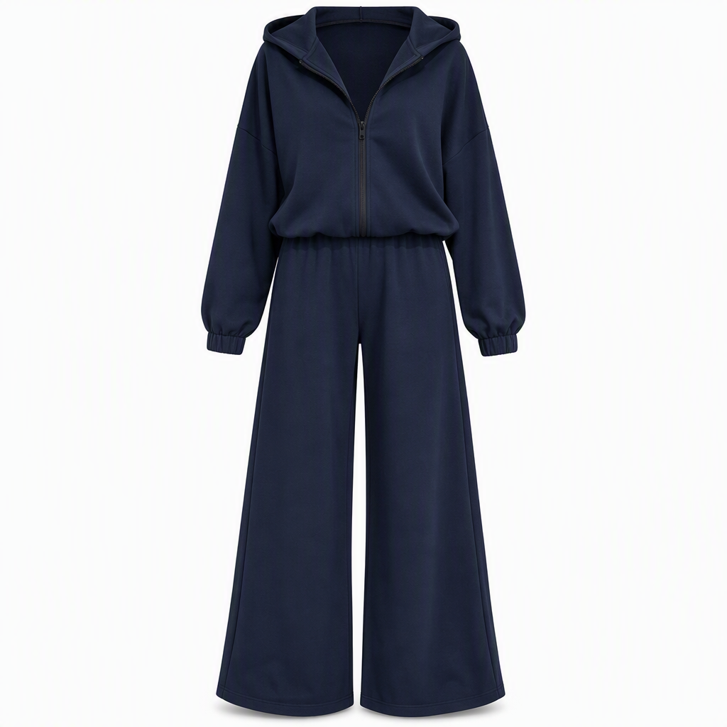 Ensemble de détente décontracté pour femme en maille douce deux pièces avec sweat à capuche zippé et pantalon large