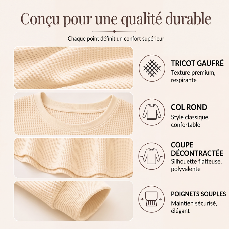 Sweat-shirt ample pour femme en maille gaufre