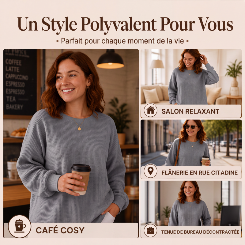 Sweat-shirt ample pour femme en maille gaufre