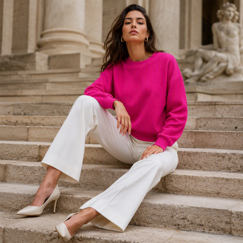 Sweat-shirt ample pour femme en maille gaufre