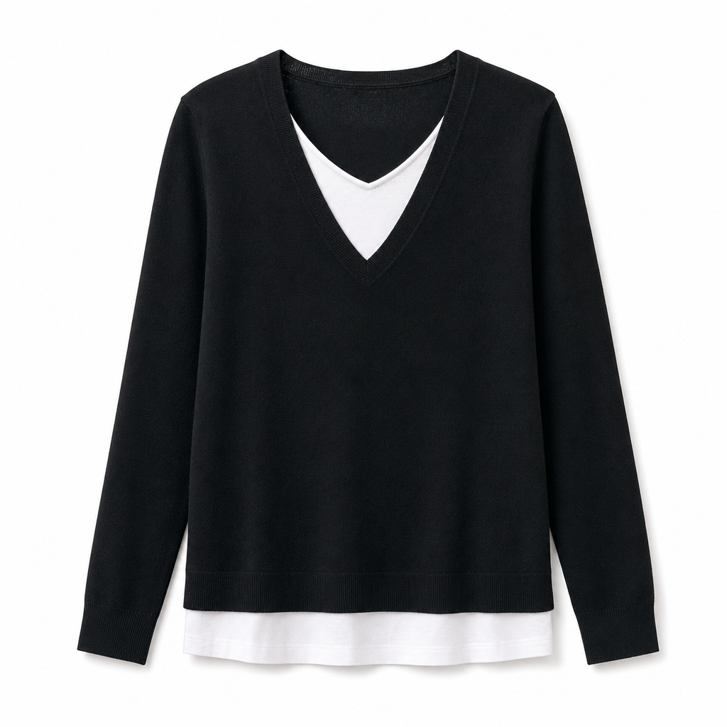 Haut en maille faux deux-pièces à col V pour femme
