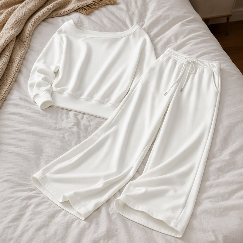🔥 50% OFF | Women's Off-Shoulder Lounge Set – Wide-Leg Pants & Relaxed Fit