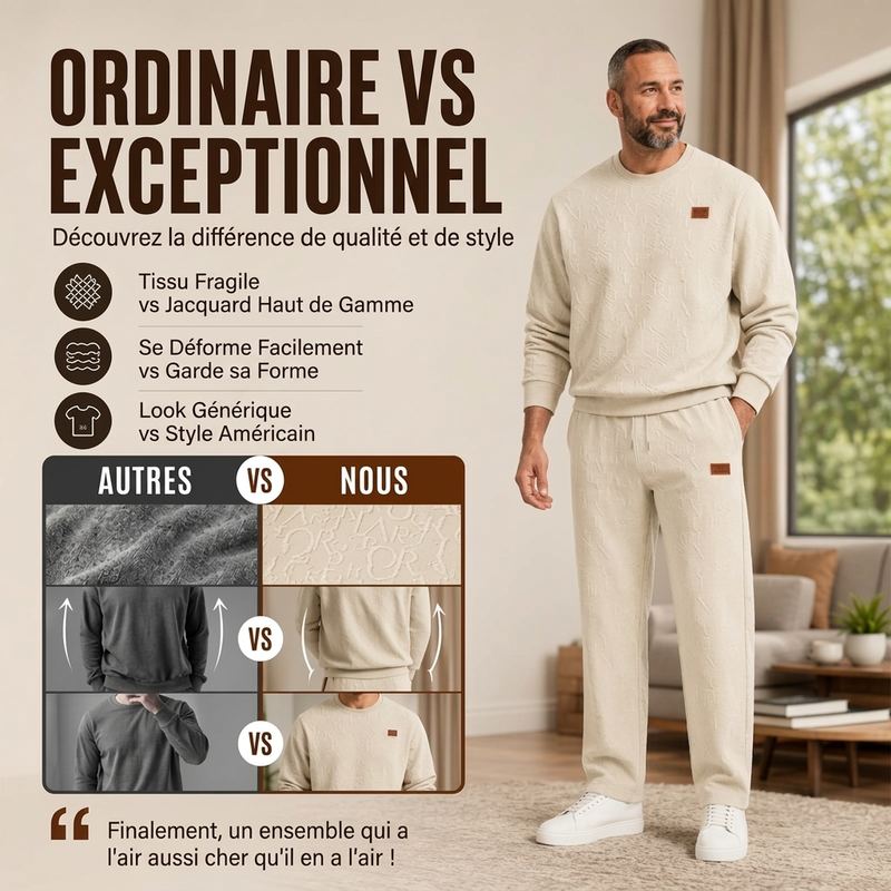 Ensemble sweat à lettres jacquard et pantalon à cordon pour homme