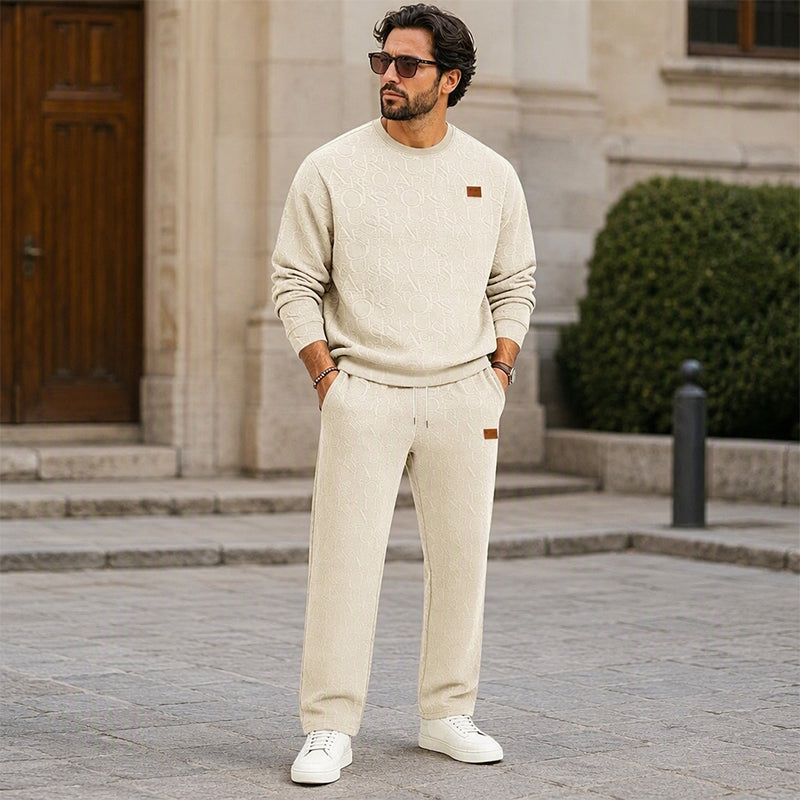 Ensemble sweat à lettres jacquard et pantalon à cordon pour homme