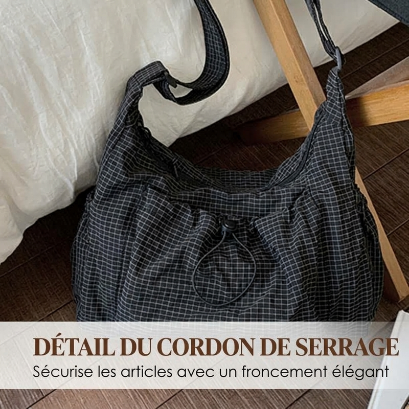 Sac nuage à carreaux avec cordon de serrage et fronces