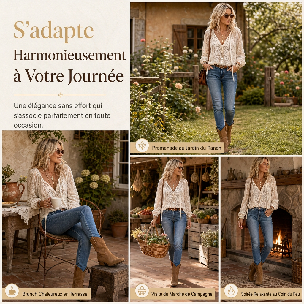 Blouse pull en dentelle élégante pour femme, coupe ample et manches longues