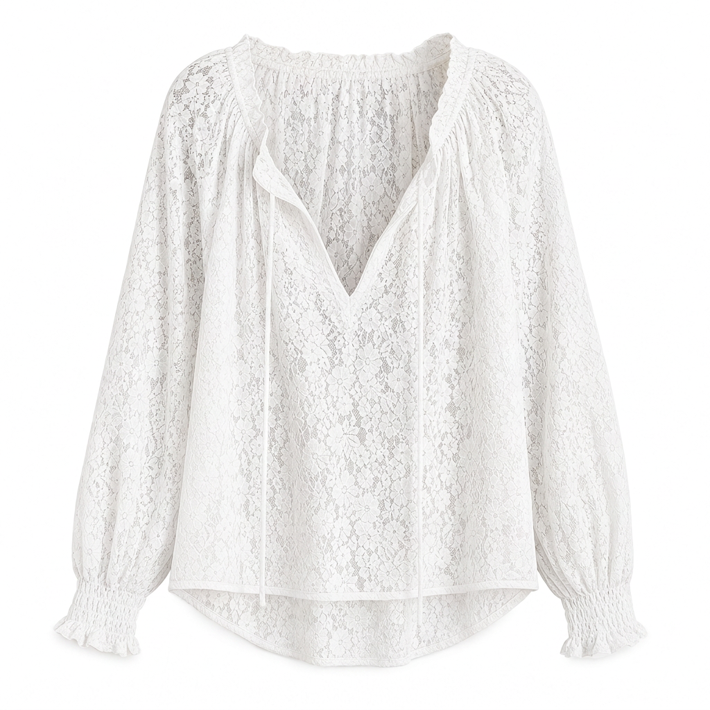Blouse pull en dentelle élégante pour femme, coupe ample et manches longues