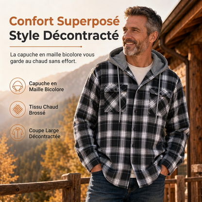 Sweat à capuche zippé à carreaux pour homme, coupe ample, style américain, molleton gratté