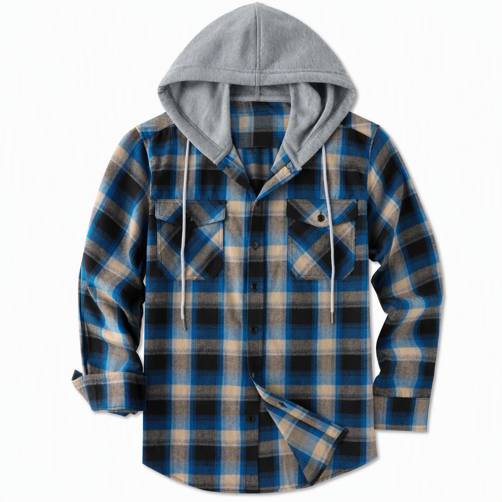 Sweat à capuche zippé à carreaux pour homme, coupe ample, style américain, molleton gratté