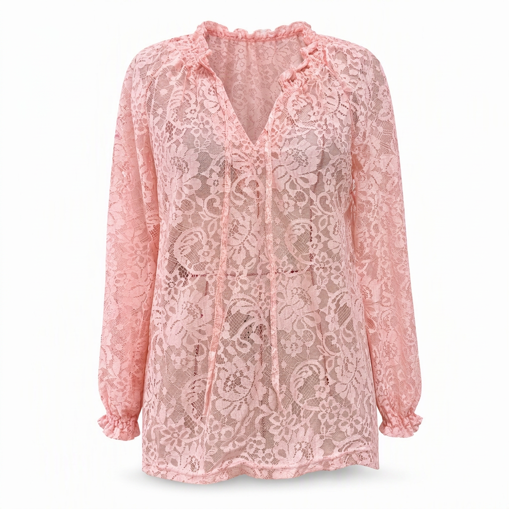 Blouse pull en dentelle élégante pour femme, coupe ample et manches longues
