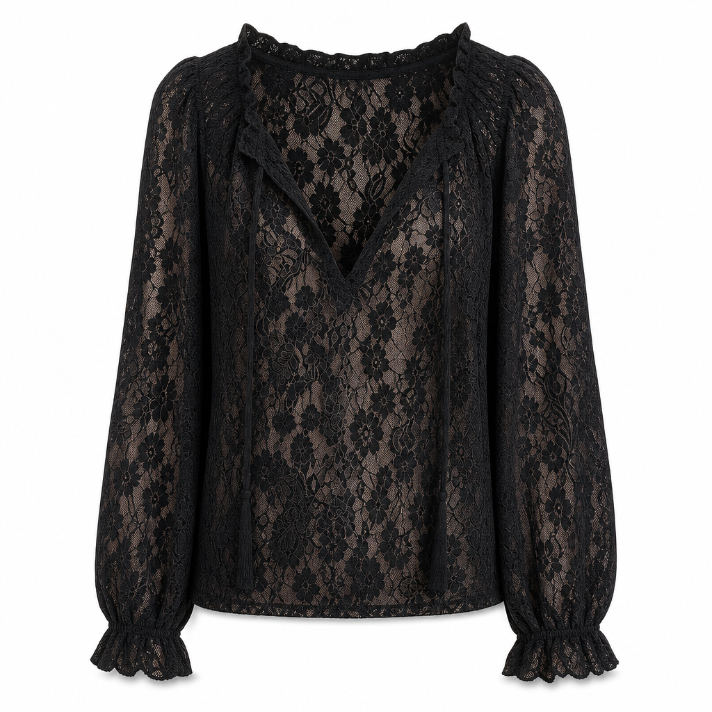 Blouse pull en dentelle élégante pour femme, coupe ample et manches longues