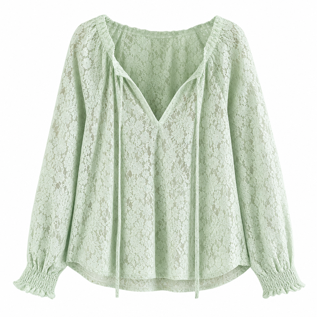 Blouse pull en dentelle élégante pour femme, coupe ample et manches longues