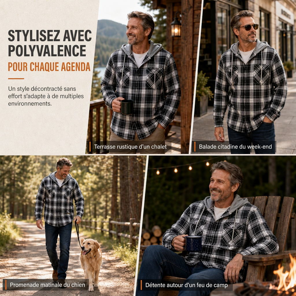 Sweat à capuche zippé à carreaux pour homme, coupe ample, style américain, molleton gratté