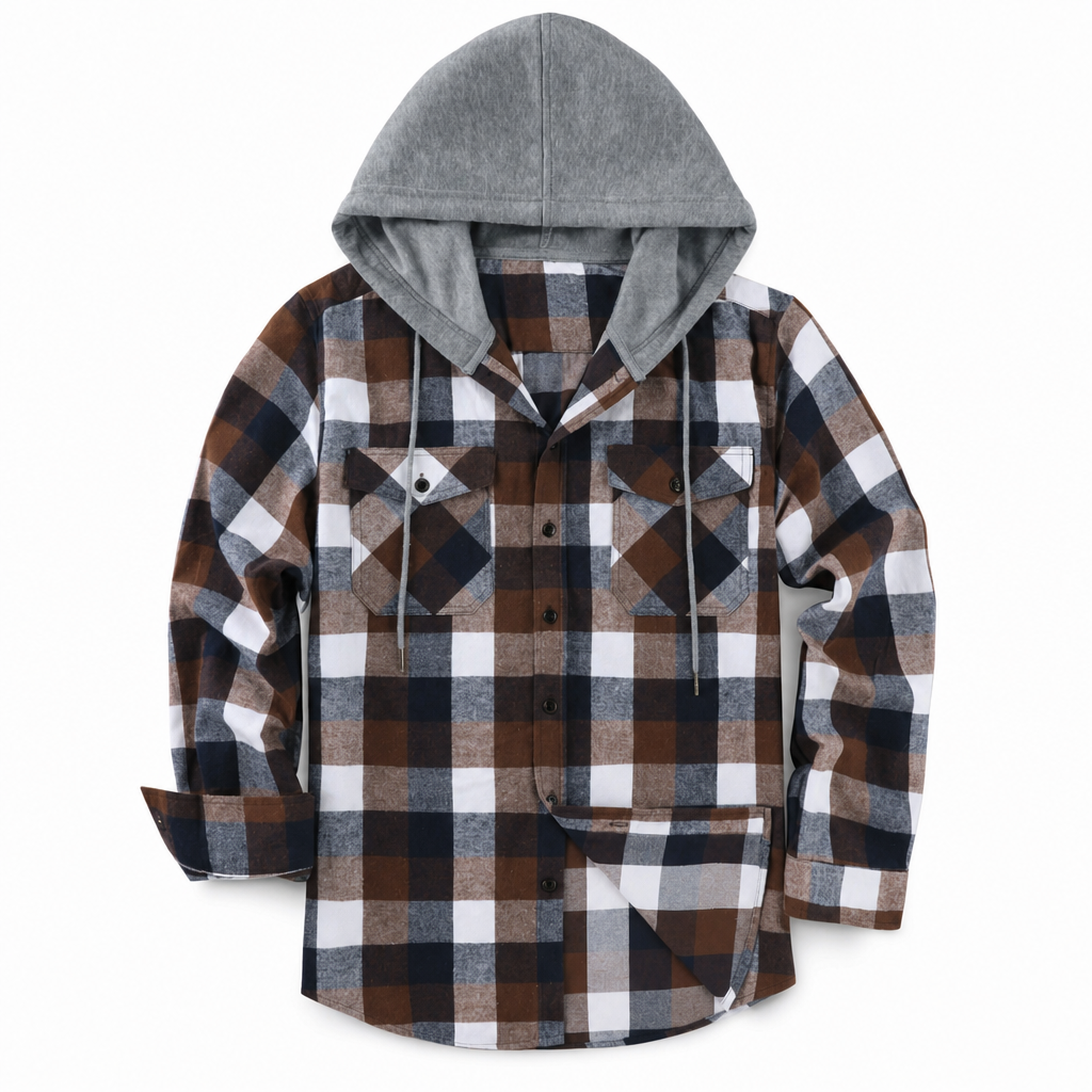 Sweat à capuche zippé à carreaux pour homme, coupe ample, style américain, molleton gratté