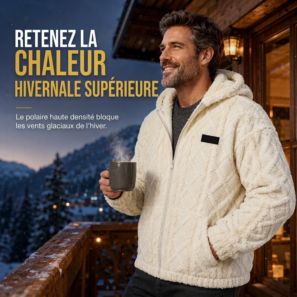 Veste à capuche zippée en polaire sherpa gaufrée torsadée pour homme avec poches
