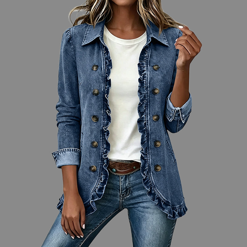 Chemise-veste en jean boutonnée décontractée pour femme