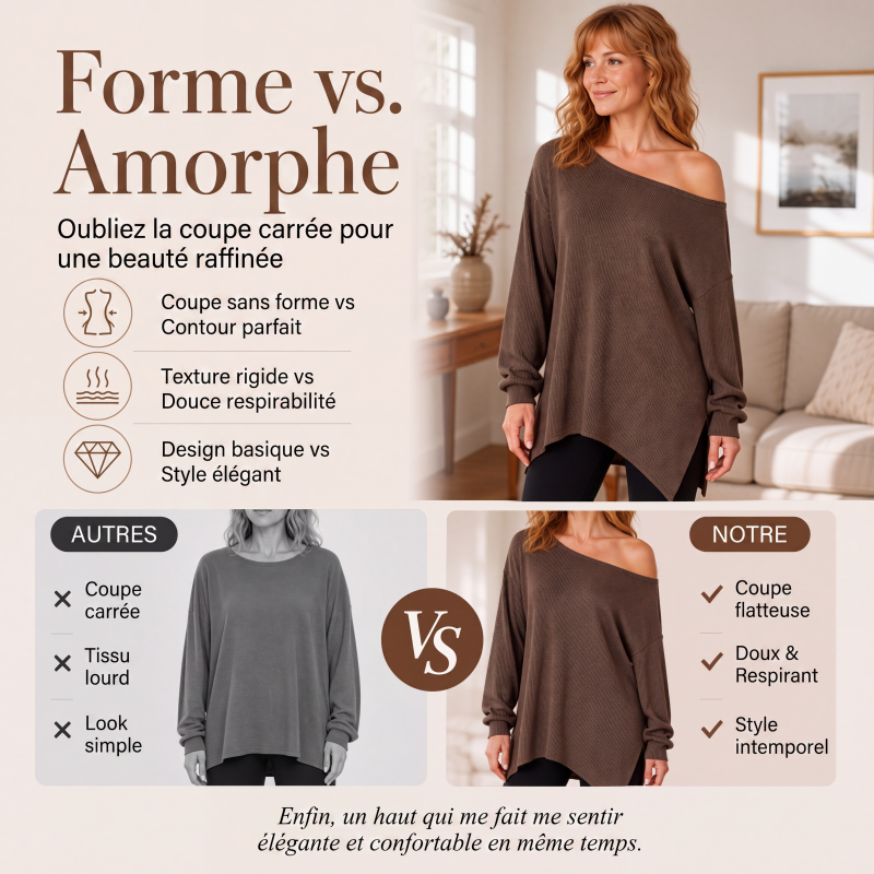 Haut femme épaules dénudées avec ourlet fendu