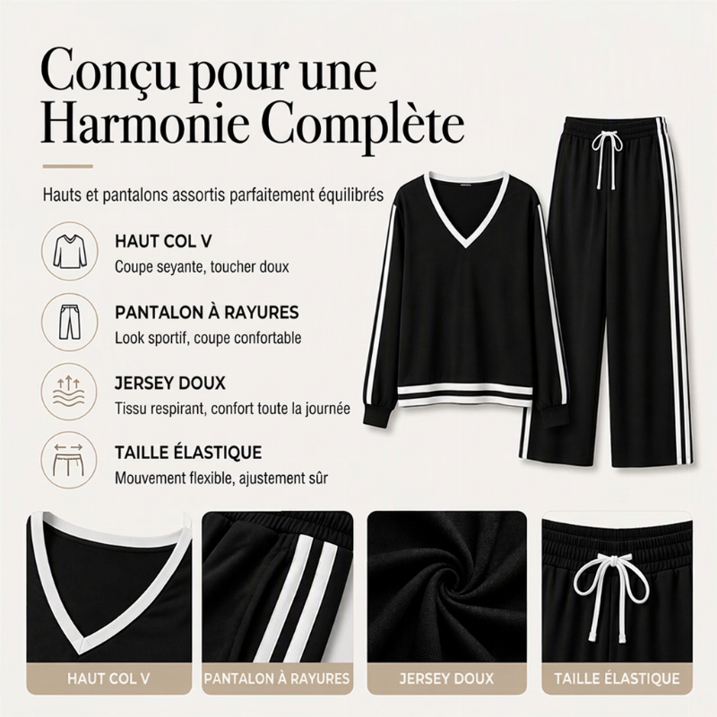 Ensemble pull col V et pantalon large pour femme