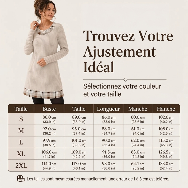 Robe en maille décontractée à patchwork à carreaux pour femme