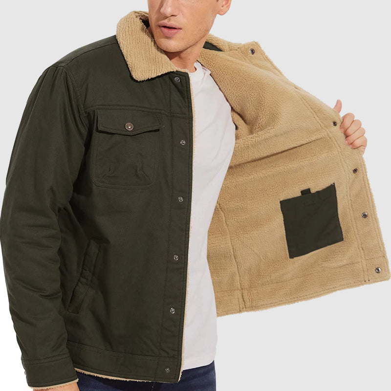 Vestes Cargo Épaisses à Col Roulé pour Hommes Doublées de Peluche Thermique en Hiver
