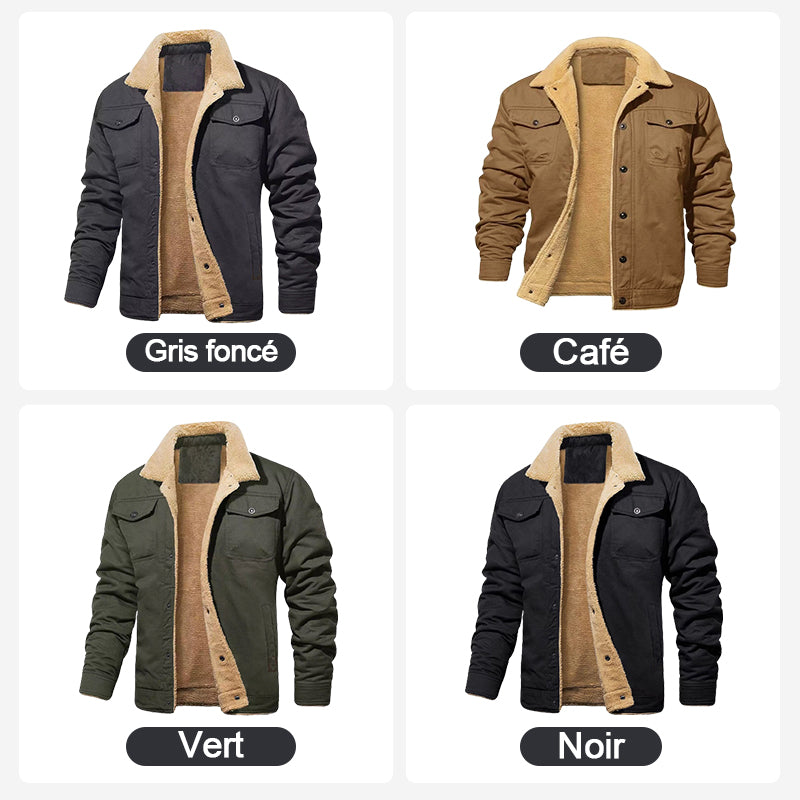 Vestes Cargo Épaisses à Col Roulé pour Hommes Doublées de Peluche Thermique en Hiver