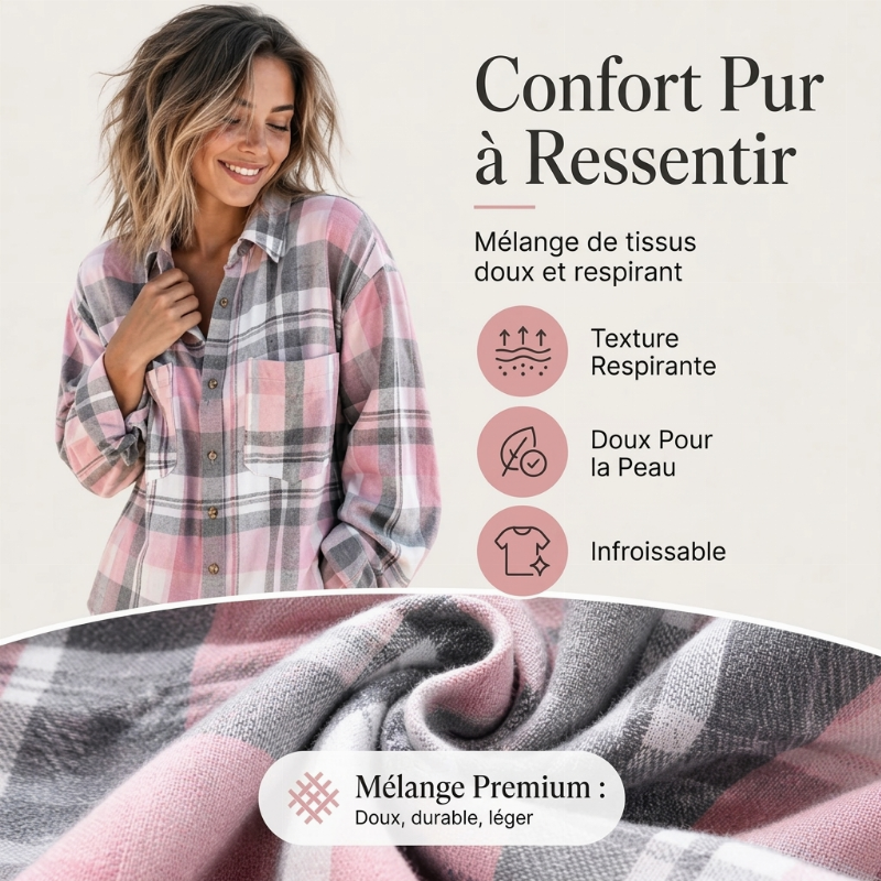 Veste-chemise mi-longue à carreaux pour femme