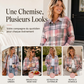 Veste-chemise mi-longue à carreaux pour femme