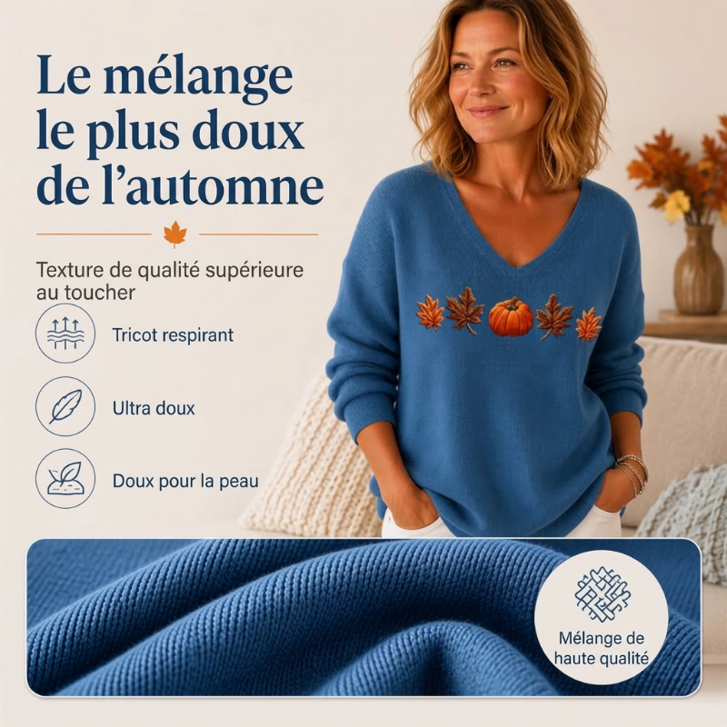 Haut à manches longues col V imprimé citrouille pour femmes