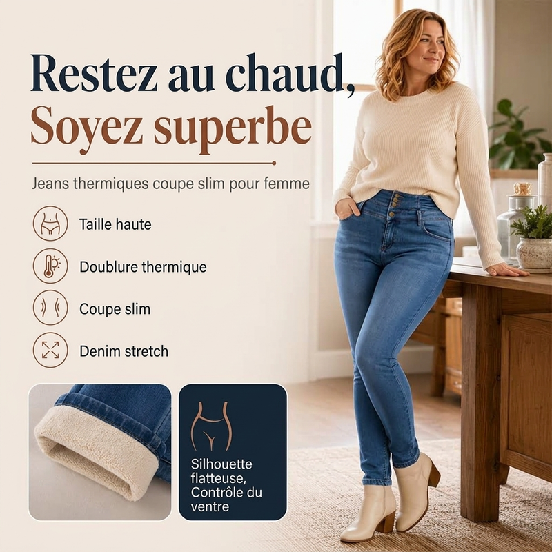 Jean skinny taille haute doublé chaud pour femme