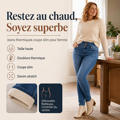 Jean skinny taille haute doublé chaud pour femme