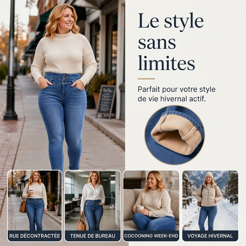 Jean skinny taille haute doublé chaud pour femme