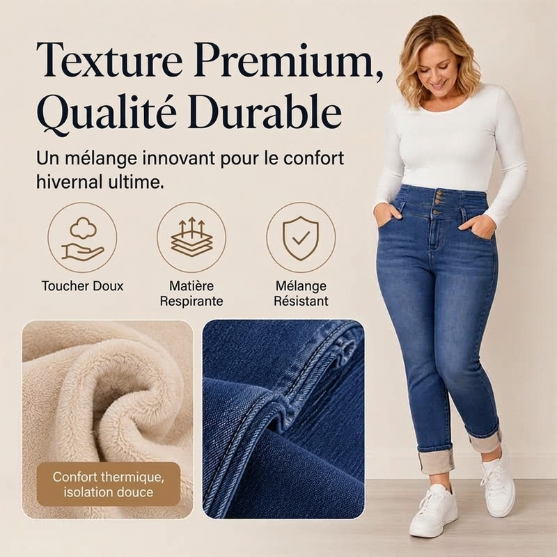 Jean skinny taille haute doublé chaud pour femme