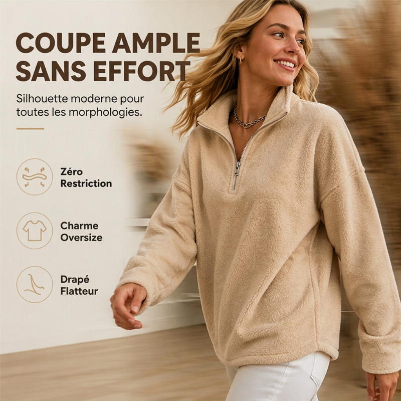 Sweat décontracté confortable pour femme avec quart de zip