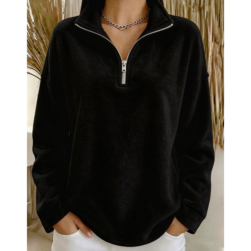 Sweat décontracté confortable pour femme avec quart de zip