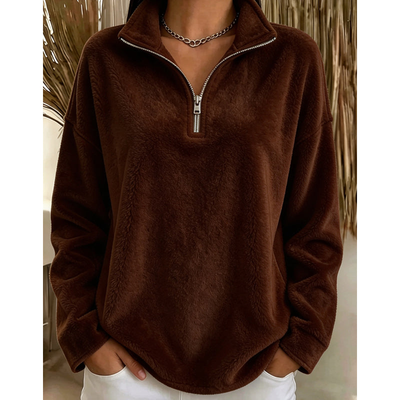 Sweat décontracté confortable pour femme avec quart de zip