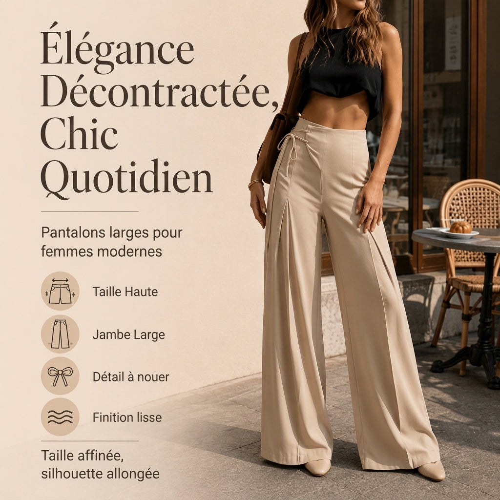 Pantalon large décontracté à taille haute pour femme