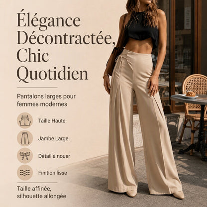 Pantalon large décontracté à taille haute pour femme