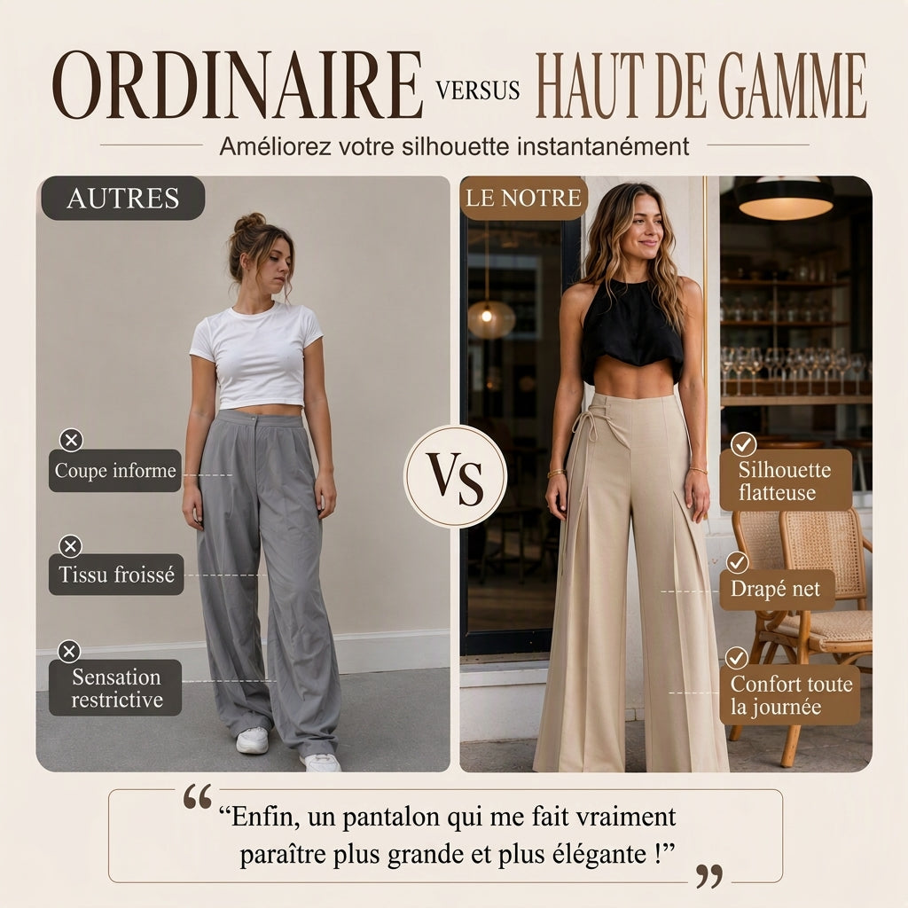 Pantalon large décontracté à taille haute pour femme