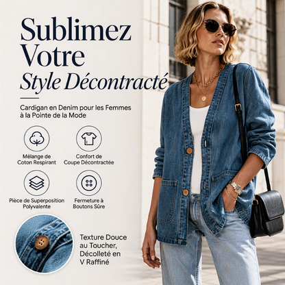 Cardigan en jean décontracté à col V pour femme