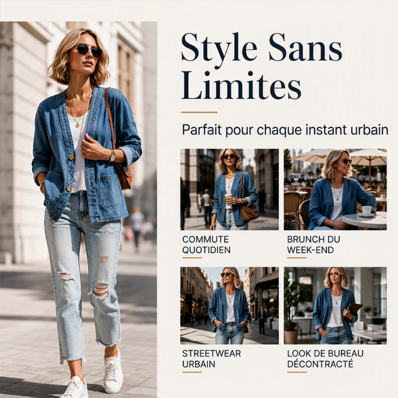 Cardigan en jean décontracté à col V pour femme