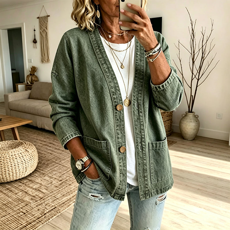 Cardigan en jean décontracté à col V pour femme