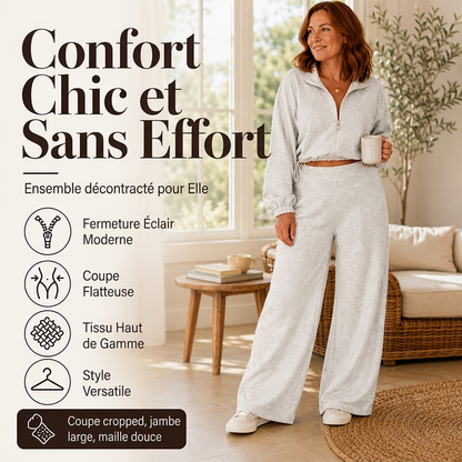 Ensemble pour femme : sweat court à fermeture éclair et pantalon large
